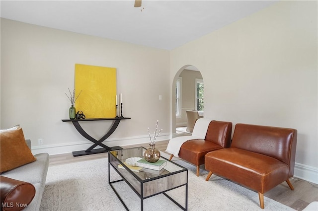 460 Carthage Ave, Kent, OH 44240 - living area featuring baseboards, arched walkways, and wood finished floors