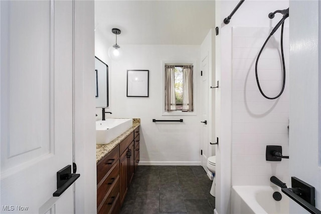 8459 Four Seasons Trl, Poland, OH 44514 - full bathroom featuring vanity, baseboards, toilet, and shower / bathing tub combination