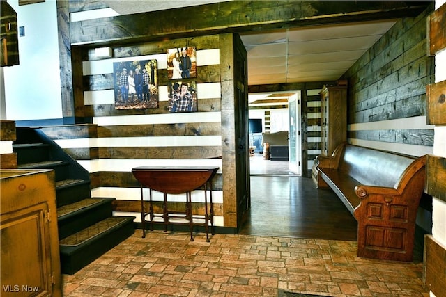 bar featuring brick floor