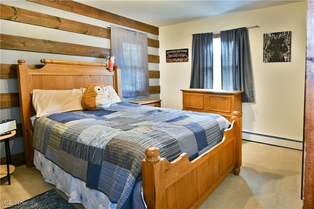 bedroom featuring carpet floors and a baseboard radiator