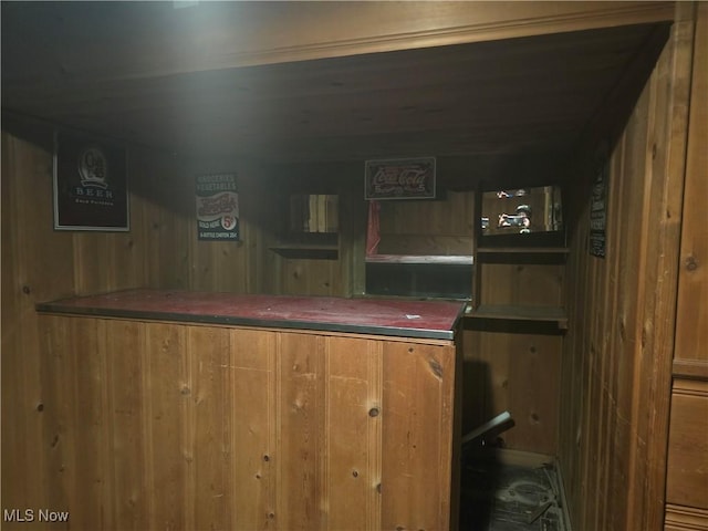 bar with wooden walls and a dry bar