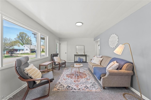 living room with carpet floors and baseboards