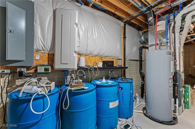 utility room featuring electric panel and electric water heater