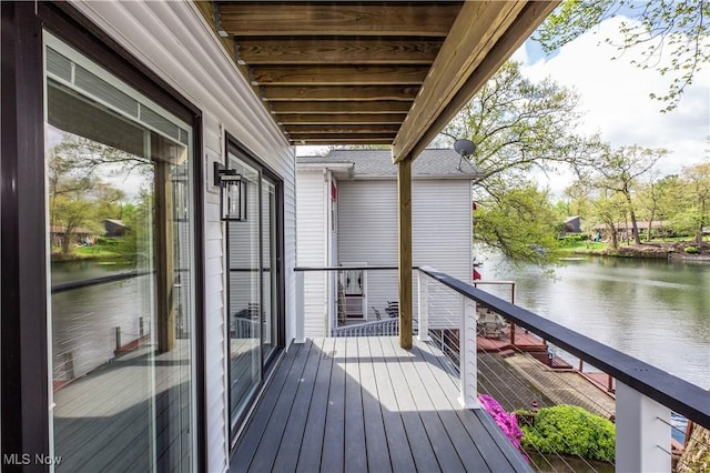 exterior space with a water view