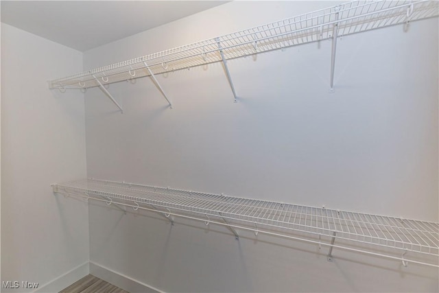 walk in closet with wood finished floors