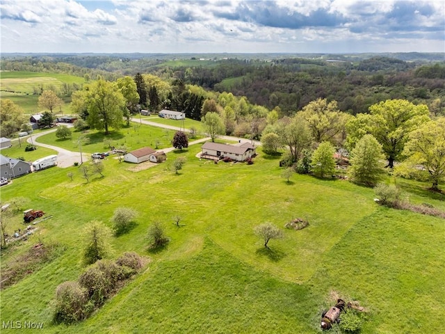 drone / aerial view with a rural view