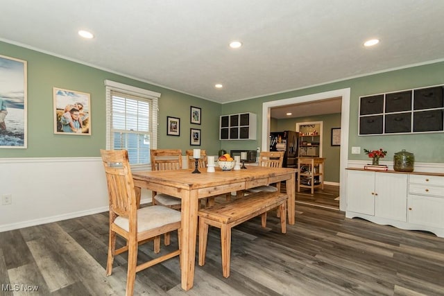 7599 Fairview Ave, Mentor, OH 44060 - dining room with recessed lighting, baseboards, crown molding, and wood finished floors