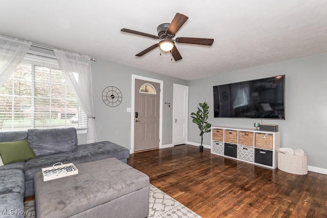 7599 Fairview Ave, Mentor, OH 44060 - living area featuring a ceiling fan, baseboards, and wood finished floors