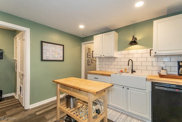 7599 Fairview Ave, Mentor, OH 44060 - kitchen with wooden counters, baseboards, white cabinets, a sink, and dishwasher