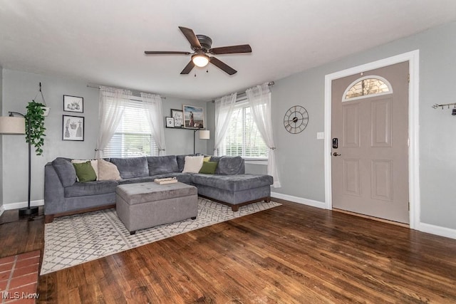 7599 Fairview Ave, Mentor, OH 44060 - living room with baseboards, a ceiling fan, and wood finished floors