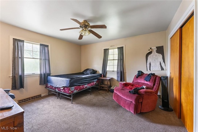 1536-1548 Montclair St NE, Warren, OH 44483 - bedroom with carpet flooring, ceiling fan, visible vents, and a closet