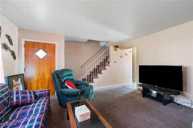1536-1548 Montclair St NE, Warren, OH 44483 - living area featuring baseboards, carpet flooring, and stairs