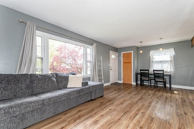living room with wood finished floors and baseboards