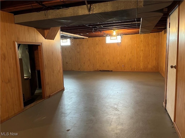 below grade area with wood walls