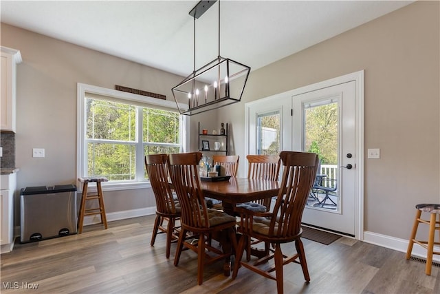 dining room with wood finished floors and baseboards