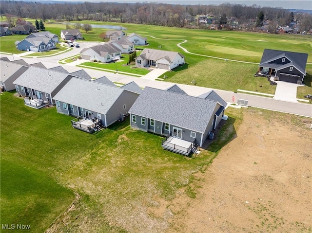 bird's eye view featuring view of golf course and a residential view