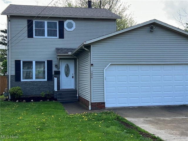 1279 Lander Rd, Mayfield Heights, OH 44124 - traditional home with a front lawn, a garage, entry steps, and aphalt driveway