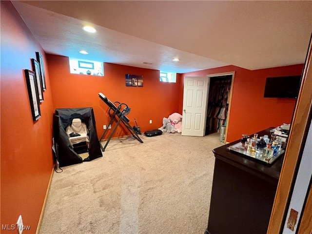 interior space featuring carpet and recessed lighting