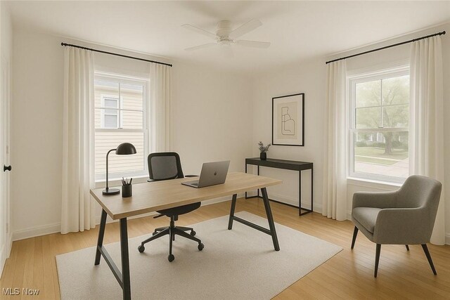 4840 W 228th St, Fairview Park, OH 44126 - office featuring healthy amount of natural light, light wood finished floors, ceiling fan, and baseboards