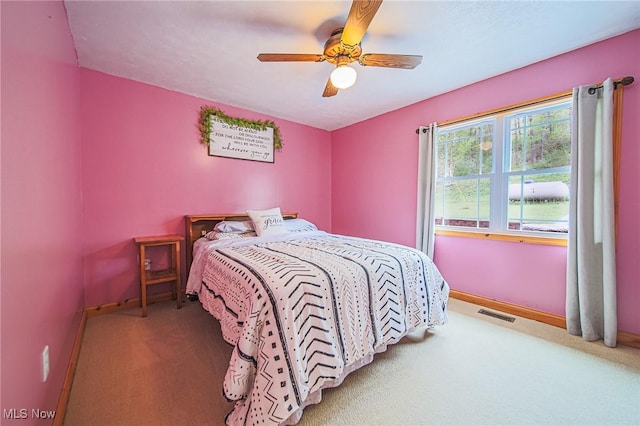 4661 Sugar Grove Rd, Cambridge, OH 43725 - bedroom with ceiling fan, carpet flooring, baseboards, and visible vents