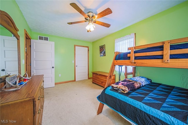 4661 Sugar Grove Rd, Cambridge, OH 43725 - bedroom with light carpet, baseboards, a ceiling fan, and visible vents