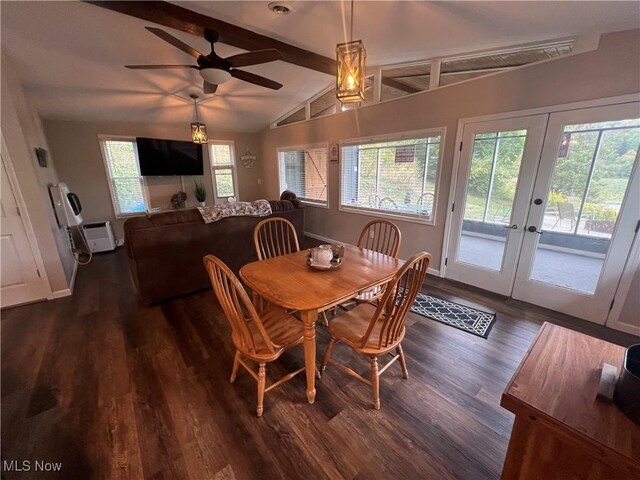 37080 Penrose Ln, Cadiz, OH 43907 - dining space featuring dark wood-style floors, french doors, ceiling fan, and baseboards