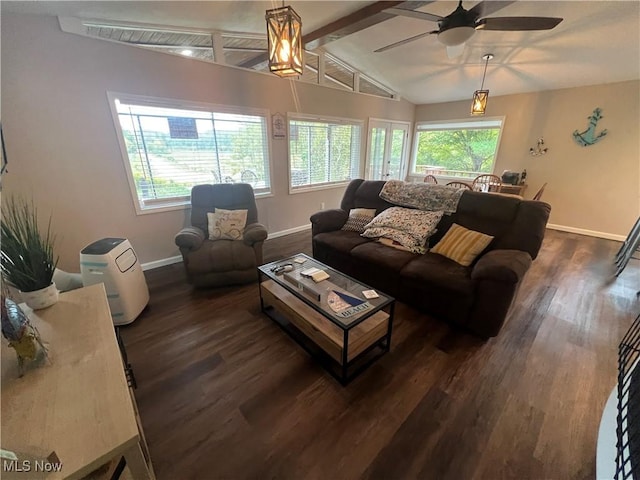 37080 Penrose Ln, Cadiz, OH 43907 - living area with baseboards, ceiling fan, healthy amount of natural light, and dark wood-type flooring