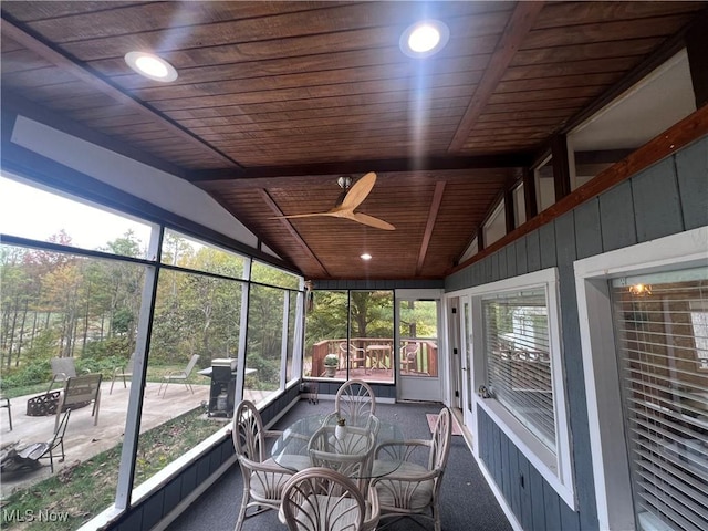 37080 Penrose Ln, Cadiz, OH 43907 - sunroom / solarium featuring lofted ceiling, ceiling fan, and healthy amount of natural light