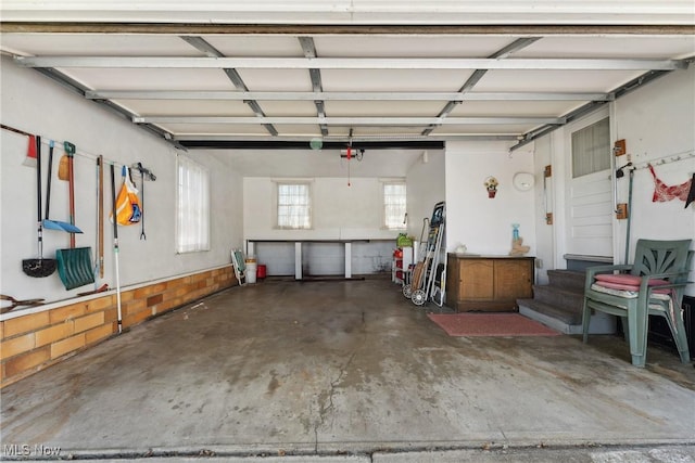 garage with a garage door opener