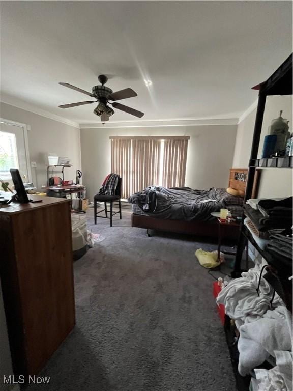 bedroom with carpet and ornamental molding