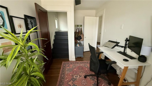 home office with wood finished floors