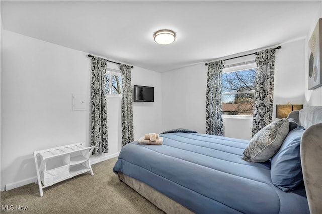 carpeted bedroom with multiple windows and baseboards