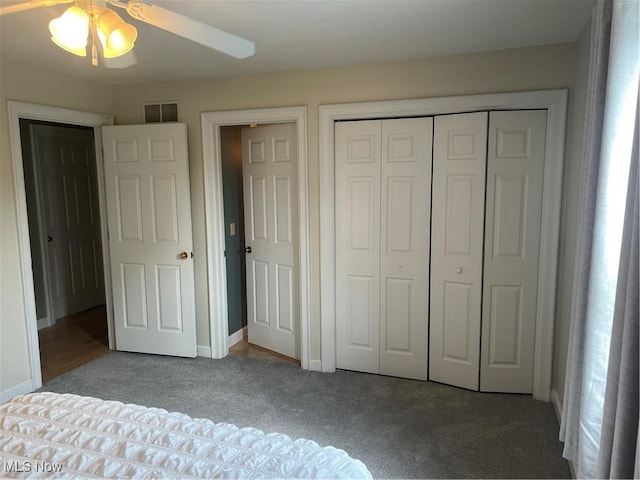 7966 Meadowbrooke Trl, Poland, OH 44514 - unfurnished bedroom with carpet flooring, visible vents, baseboards, and ceiling fan