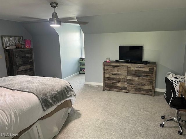 7966 Meadowbrooke Trl, Poland, OH 44514 - bedroom with ceiling fan, lofted ceiling, carpet floors, and baseboards