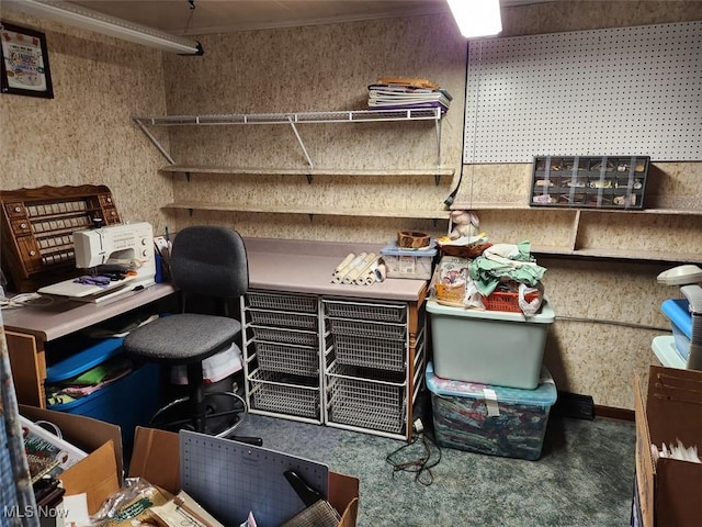 view of carpeted office space