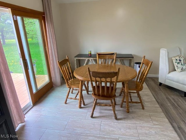 dining space with light wood finished floors