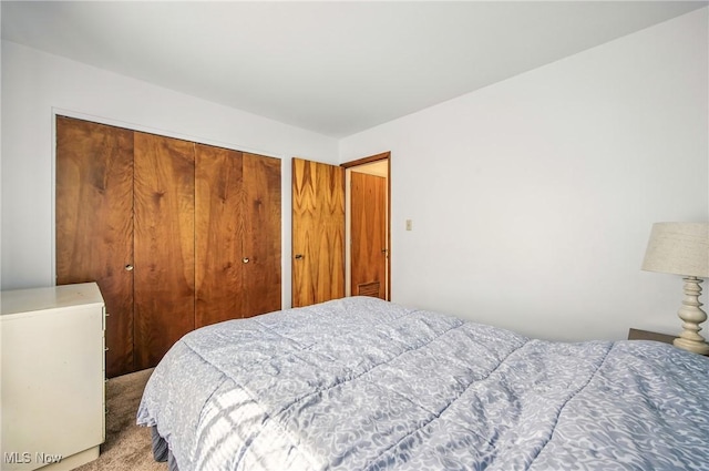 carpeted bedroom featuring a closet