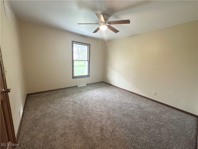 5869 Amy Boyle Rd NE, Brookfield, OH 44403 - spare room featuring a ceiling fan, baseboards, visible vents, and carpet floors