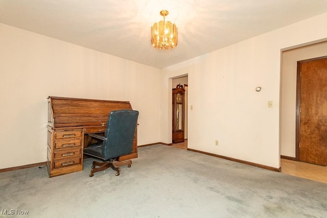 9122 Katherine Ct, Mentor, OH 44060 - carpeted home office with an inviting chandelier and baseboards