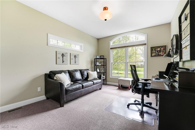 carpeted office with baseboards