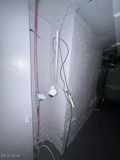 room details featuring concrete block wall