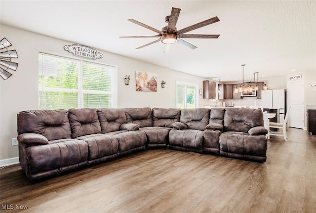 11149 Rankin Rd, Glenford, OH 43739 - living room with wood finished floors and ceiling fan