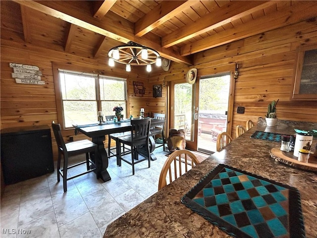 165 Township Rd Unit 1461, Greenwich, OH 44805 - dining area featuring wooden ceiling, wood walls, and beamed ceiling