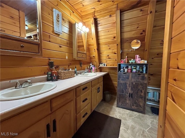 165 Township Rd Unit 1461, Greenwich, OH 44805 - bathroom with wood walls, double vanity, and a sink