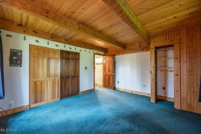 6570 State Route 339, Vincent, OH 45784 - unfurnished bedroom with wooden ceiling, beam ceiling, and carpet floors
