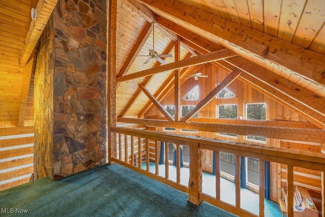 6570 State Route 339, Vincent, OH 45784 - bonus room featuring carpet, wood ceiling, wood walls, and a ceiling fan