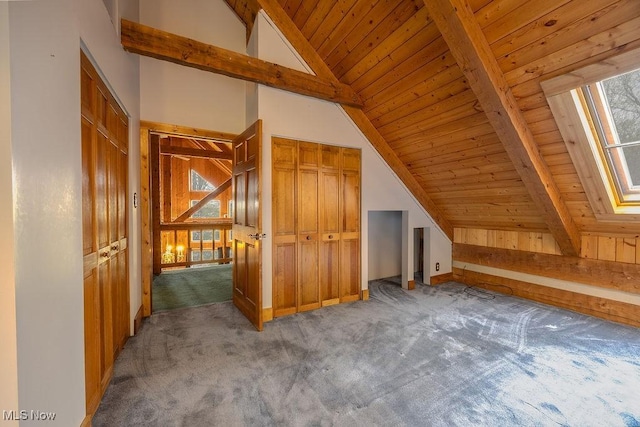 6570 State Route 339, Vincent, OH 45784 - additional living space with wooden ceiling, light colored carpet, and lofted ceiling with beams
