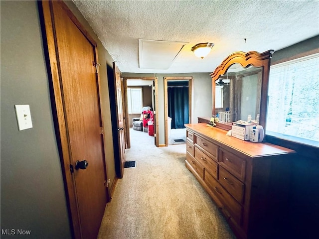 741 Jennings Ave, Salem, OH 44460 - hall with a textured ceiling, light carpet, and attic access