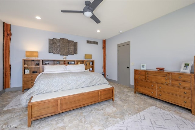 bedroom featuring recessed lighting and ceiling fan