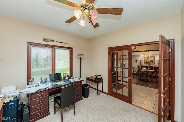 3286 Marks Rd, Medina, OH 44256 - office space featuring ceiling fan, a chandelier, and light carpet